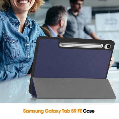 For Samsung Galaxy Tab S9 FE / Tab S9 Smart Case PU Leather+TPU Trifold Stand Tablet Cover with Pencil Holder