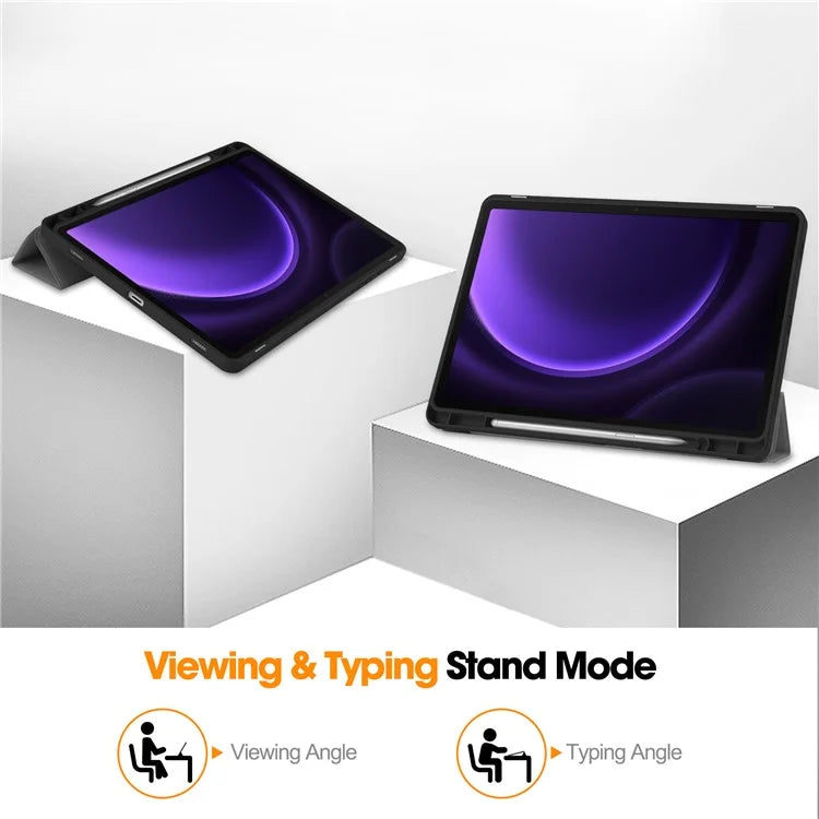 For Samsung Galaxy Tab S9 FE / Tab S9 Smart Case PU Leather+TPU Trifold Stand Tablet Cover with Pencil Holder