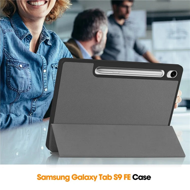For Samsung Galaxy Tab S9 FE / Tab S9 Smart Case PU Leather+TPU Trifold Stand Tablet Cover with Pencil Holder