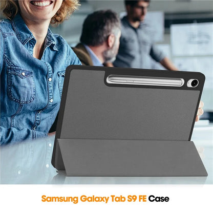 For Samsung Galaxy Tab S9 FE / Tab S9 Smart Case PU Leather+TPU Trifold Stand Tablet Cover with Pencil Holder