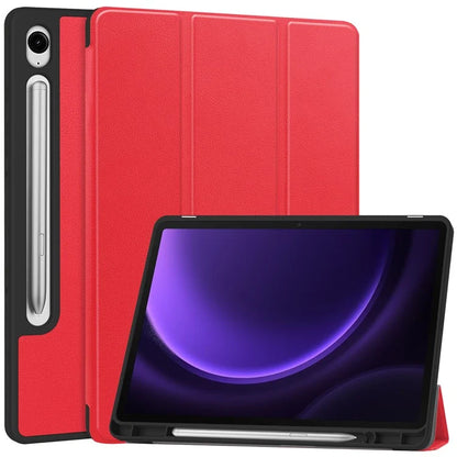 For Samsung Galaxy Tab S9 FE / Tab S9 Smart Case PU Leather+TPU Trifold Stand Tablet Cover with Pencil Holder