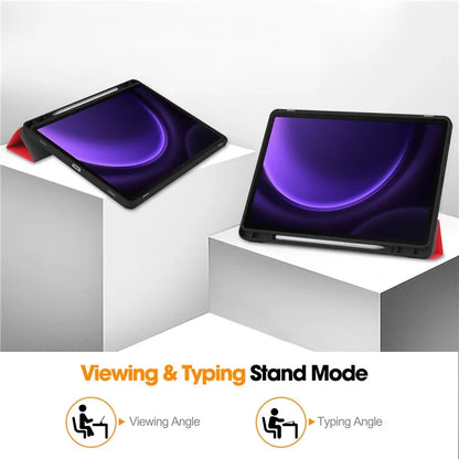 For Samsung Galaxy Tab S9 FE / Tab S9 Smart Case PU Leather+TPU Trifold Stand Tablet Cover with Pencil Holder