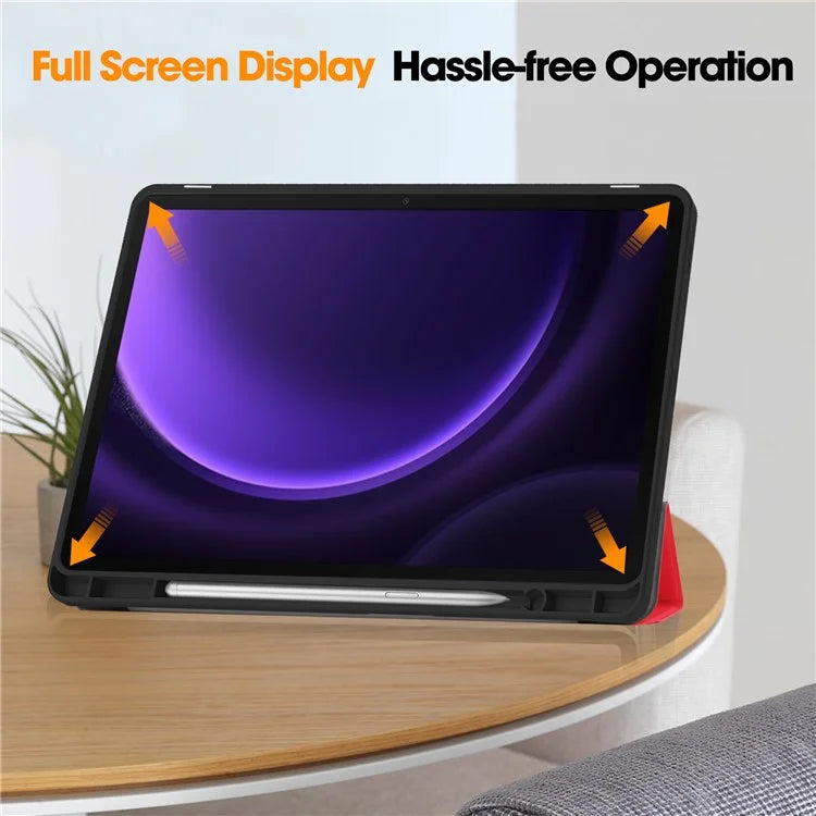 For Samsung Galaxy Tab S9 FE / Tab S9 Smart Case PU Leather+TPU Trifold Stand Tablet Cover with Pencil Holder