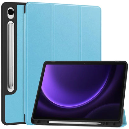 For Samsung Galaxy Tab S9 FE / Tab S9 Smart Case PU Leather+TPU Trifold Stand Tablet Cover with Pencil Holder