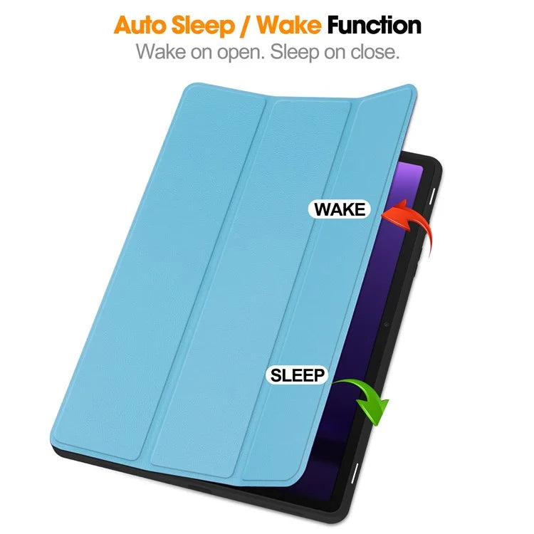 For Samsung Galaxy Tab S9 FE / Tab S9 Smart Case PU Leather+TPU Trifold Stand Tablet Cover with Pencil Holder