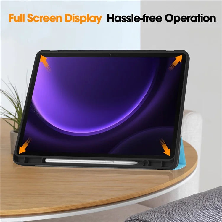 For Samsung Galaxy Tab S9 FE / Tab S9 Smart Case PU Leather+TPU Trifold Stand Tablet Cover with Pencil Holder