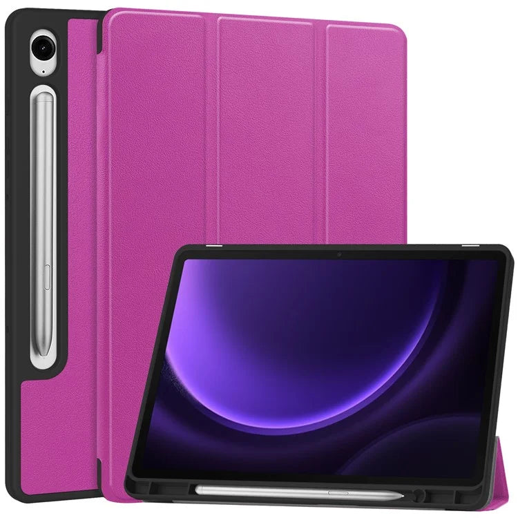 For Samsung Galaxy Tab S9 FE / Tab S9 Smart Case PU Leather+TPU Trifold Stand Tablet Cover with Pencil Holder