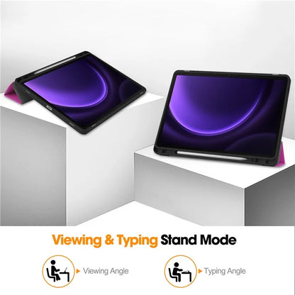 For Samsung Galaxy Tab S9 FE / Tab S9 Smart Case PU Leather+TPU Trifold Stand Tablet Cover with Pencil Holder