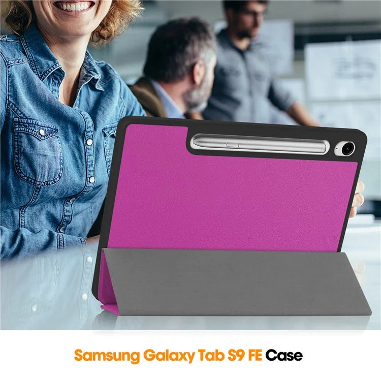 For Samsung Galaxy Tab S9 FE / Tab S9 Smart Case PU Leather+TPU Trifold Stand Tablet Cover with Pencil Holder