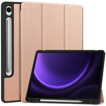 For Samsung Galaxy Tab S9 FE / Tab S9 Smart Case PU Leather+TPU Trifold Stand Tablet Cover with Pencil Holder