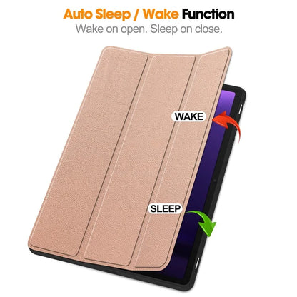 For Samsung Galaxy Tab S9 FE / Tab S9 Smart Case PU Leather+TPU Trifold Stand Tablet Cover with Pencil Holder