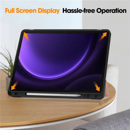 For Samsung Galaxy Tab S9 FE / Tab S9 Smart Case PU Leather+TPU Trifold Stand Tablet Cover with Pencil Holder