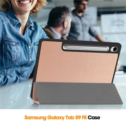 For Samsung Galaxy Tab S9 FE / Tab S9 Smart Case PU Leather+TPU Trifold Stand Tablet Cover with Pencil Holder