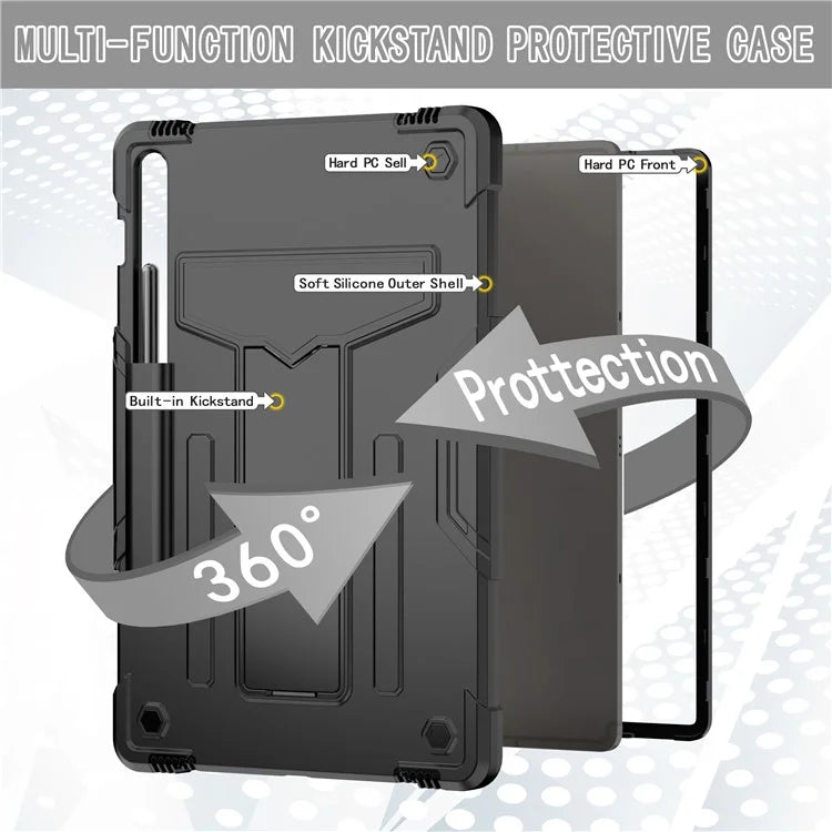 For Samsung Galaxy Tab S9+ / Tab S9 FE+ Rugged Cover T-Shaped Kickstand Protective Tablet Case