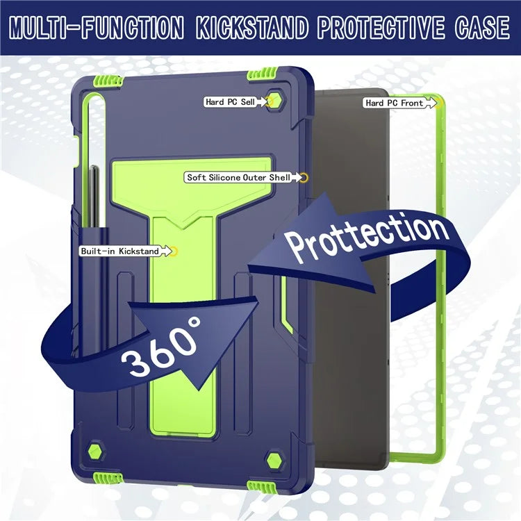 For Samsung Galaxy Tab S9+ / Tab S9 FE+ Rugged Cover T-Shaped Kickstand Protective Tablet Case