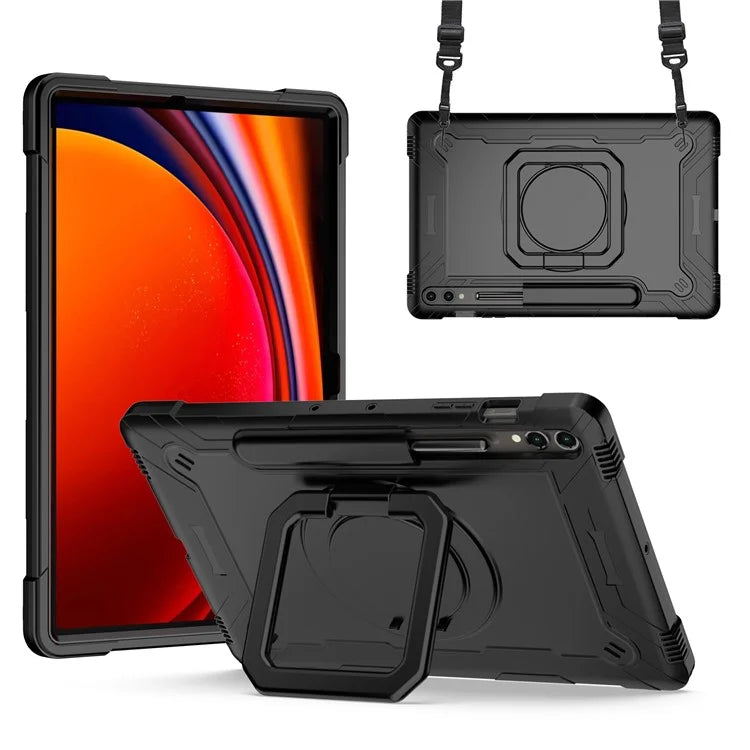 For Samsung Galaxy Tab S9+ / Tab S9 FE+ Case Rotating Kickstand Tablet Cover with Shoulder Strap