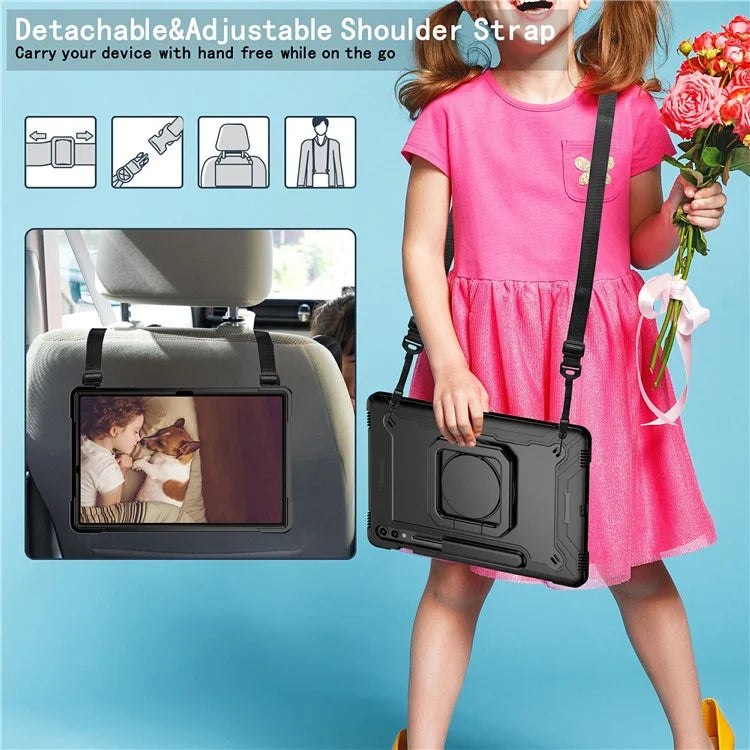 For Samsung Galaxy Tab S9+ / Tab S9 FE+ Case Rotating Kickstand Tablet Cover with Shoulder Strap