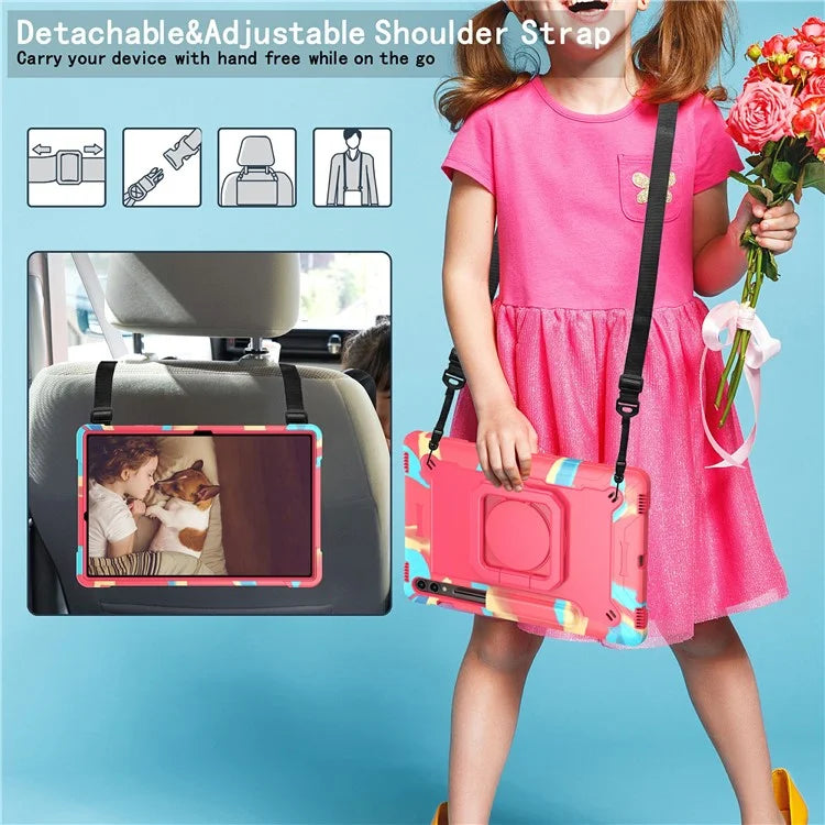For Samsung Galaxy Tab S9+ / Tab S9 FE+ Case Rotating Kickstand Tablet Cover with Shoulder Strap