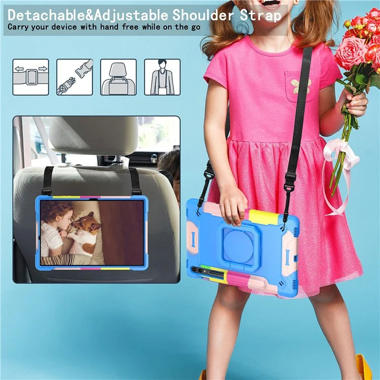 For Samsung Galaxy Tab S9+ / Tab S9 FE+ Case Rotating Kickstand Tablet Cover with Shoulder Strap