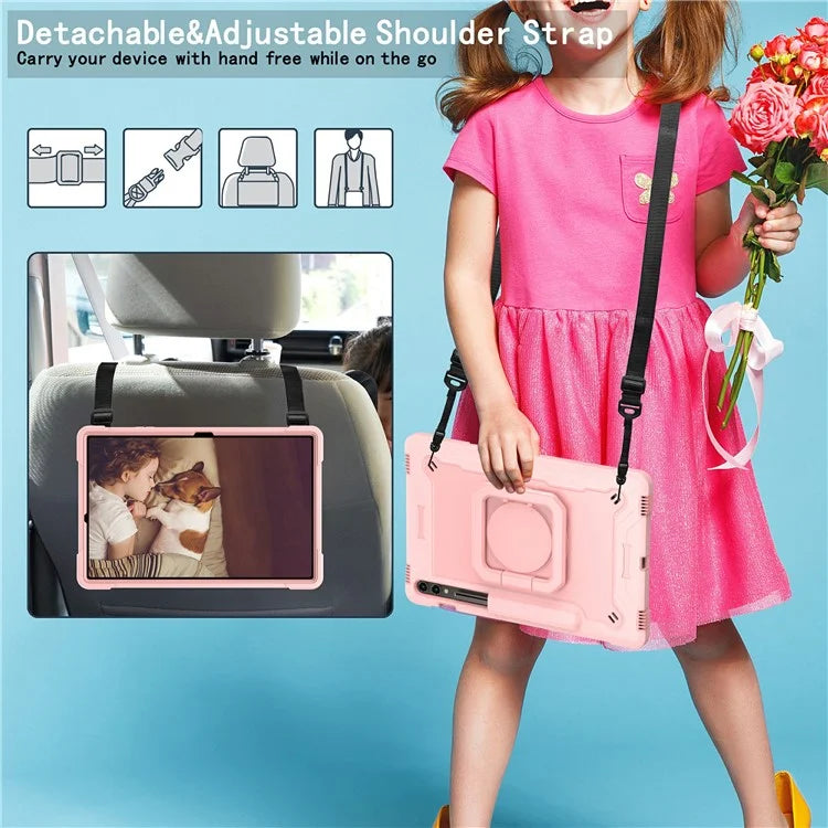 For Samsung Galaxy Tab S9+ / Tab S9 FE+ Case Rotating Kickstand Tablet Cover with Shoulder Strap