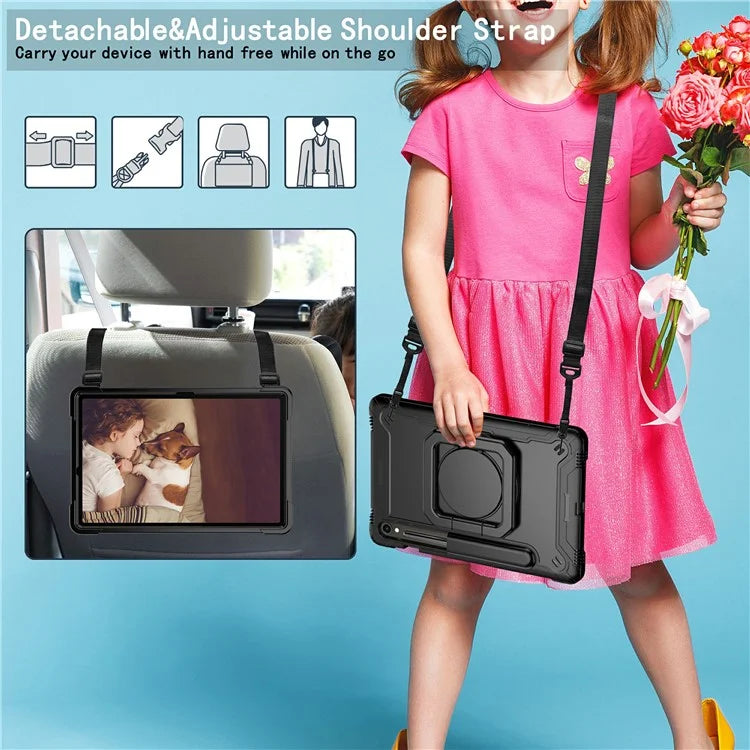 For Samsung Galaxy Tab S9 / Tab S9 FE Tablet Case Rotating Kickstand Protective Cover with Shoulder Strap