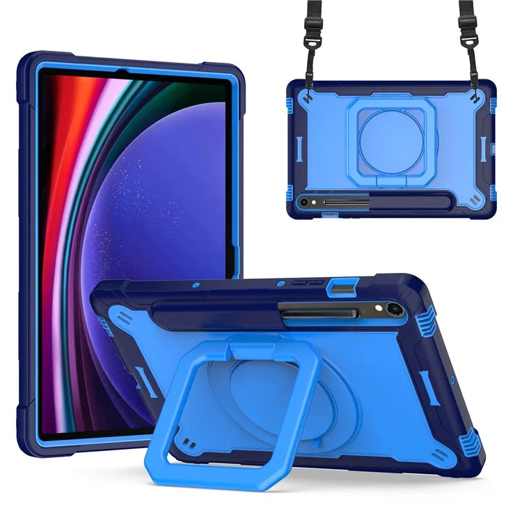 For Samsung Galaxy Tab S9 / Tab S9 FE Tablet Case Rotating Kickstand Protective Cover with Shoulder Strap
