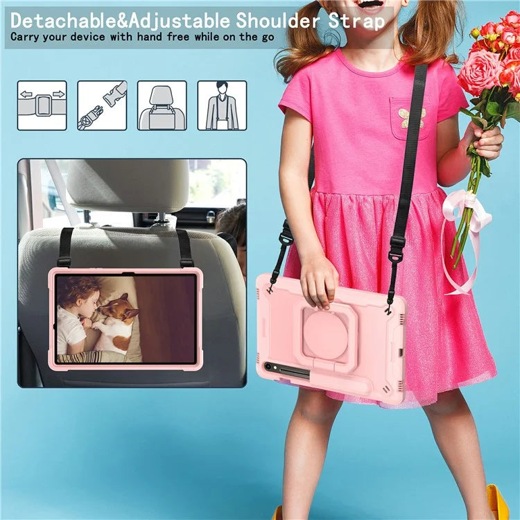For Samsung Galaxy Tab S9 / Tab S9 FE Tablet Case Rotating Kickstand Protective Cover with Shoulder Strap