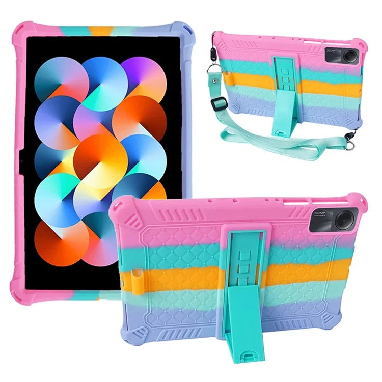 For Xiaomi Redmi Pad SE Case PC+Silicone Tablet Kickstand Cover with Shoulder Strap