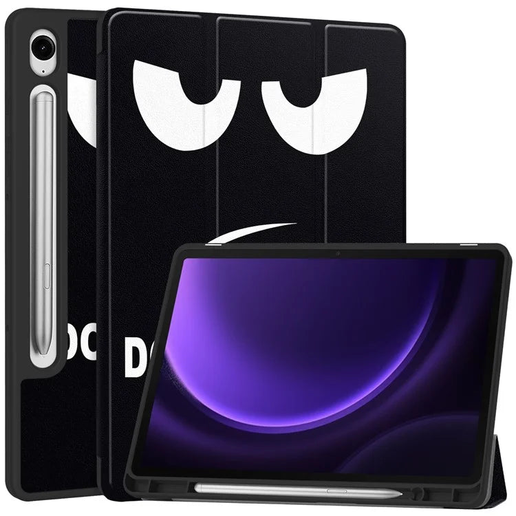 For Samsung Galaxy Tab S9 FE / Tab S9 Case Leather Pattern Printing Smart Tablet Cover with Pencil Holder