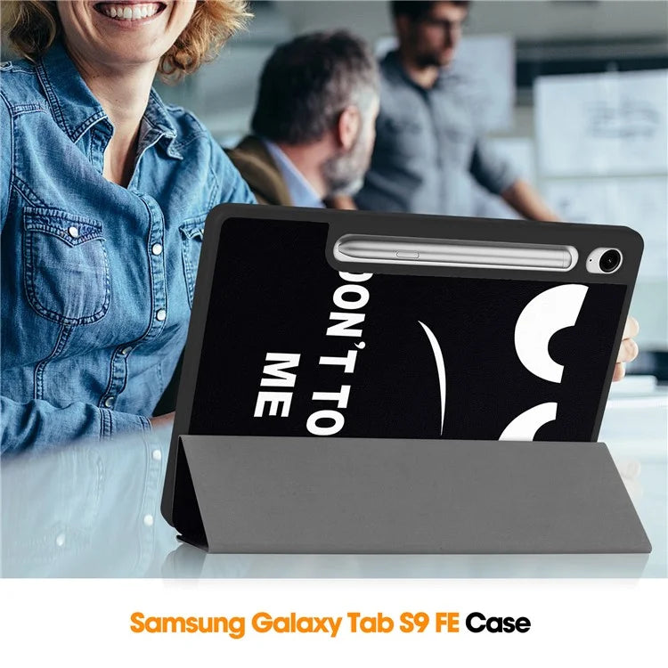 For Samsung Galaxy Tab S9 FE / Tab S9 Case Leather Pattern Printing Smart Tablet Cover with Pencil Holder