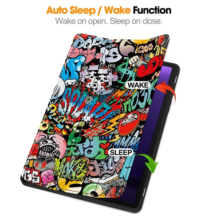 For Samsung Galaxy Tab S9 FE / Tab S9 Case Leather Pattern Printing Smart Tablet Cover with Pencil Holder