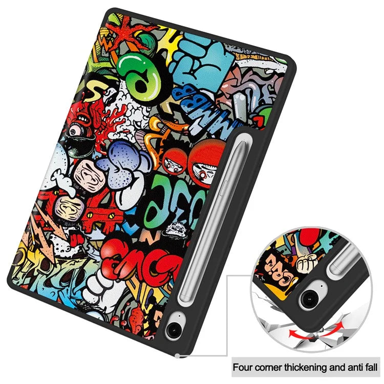 For Samsung Galaxy Tab S9 FE / Tab S9 Case Leather Pattern Printing Smart Tablet Cover with Pencil Holder