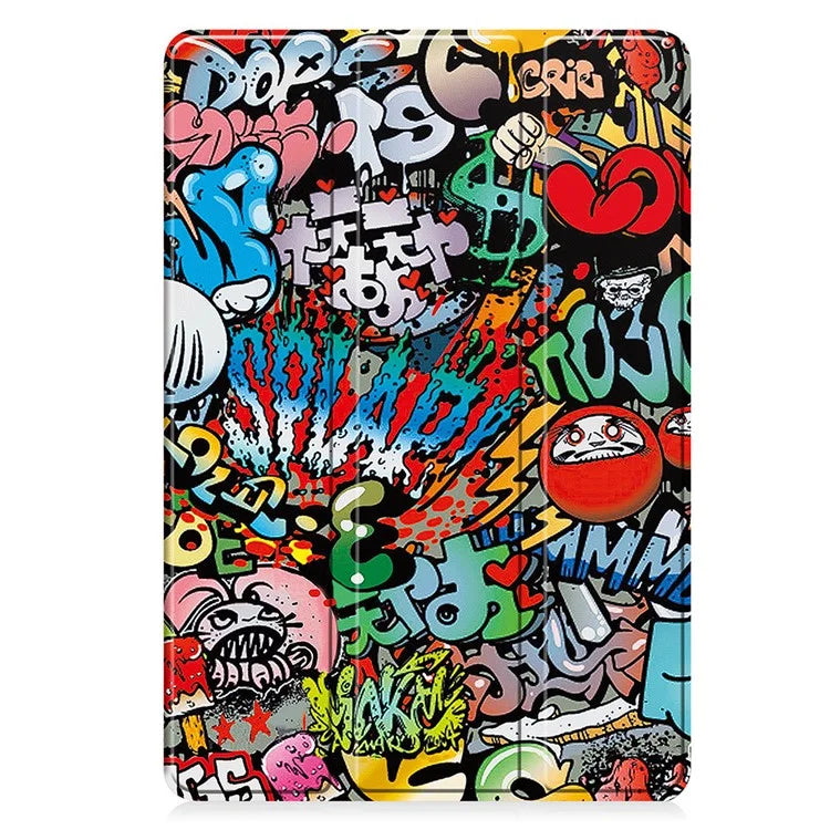 For Samsung Galaxy Tab S9 FE / Tab S9 Case Leather Pattern Printing Smart Tablet Cover with Pencil Holder