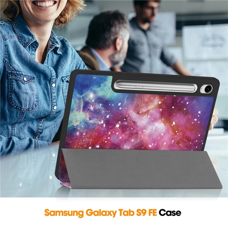 For Samsung Galaxy Tab S9 FE / Tab S9 Case Leather Pattern Printing Smart Tablet Cover with Pencil Holder
