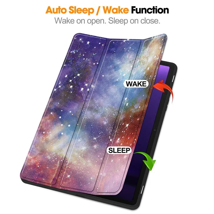 For Samsung Galaxy Tab S9 FE / Tab S9 Case Leather Pattern Printing Smart Tablet Cover with Pencil Holder