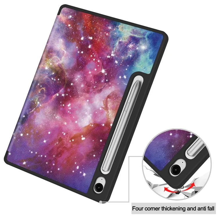 For Samsung Galaxy Tab S9 FE / Tab S9 Case Leather Pattern Printing Smart Tablet Cover with Pencil Holder