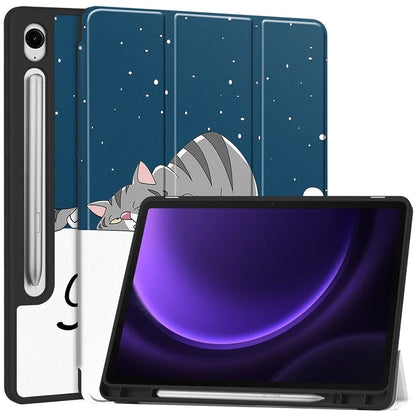 For Samsung Galaxy Tab S9 FE / Tab S9 Case Leather Pattern Printing Smart Tablet Cover with Pencil Holder