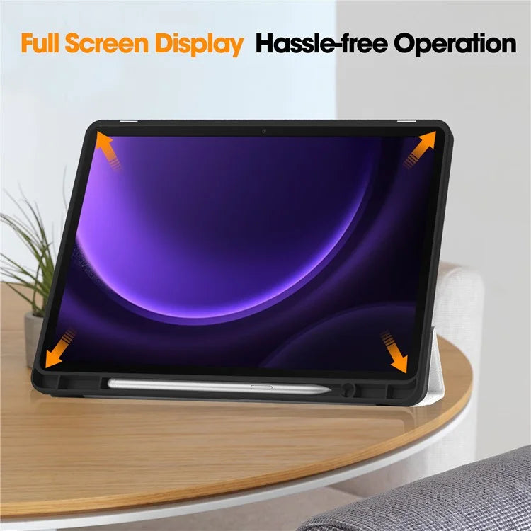 For Samsung Galaxy Tab S9 FE / Tab S9 Case Leather Pattern Printing Smart Tablet Cover with Pencil Holder