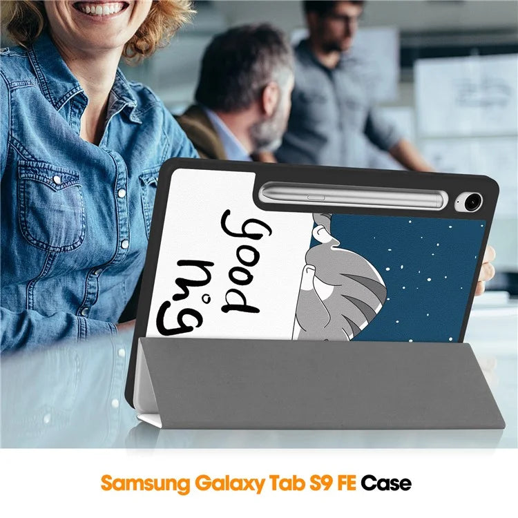 For Samsung Galaxy Tab S9 FE / Tab S9 Case Leather Pattern Printing Smart Tablet Cover with Pencil Holder