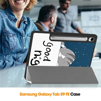For Samsung Galaxy Tab S9 FE / Tab S9 Case Leather Pattern Printing Smart Tablet Cover with Pencil Holder