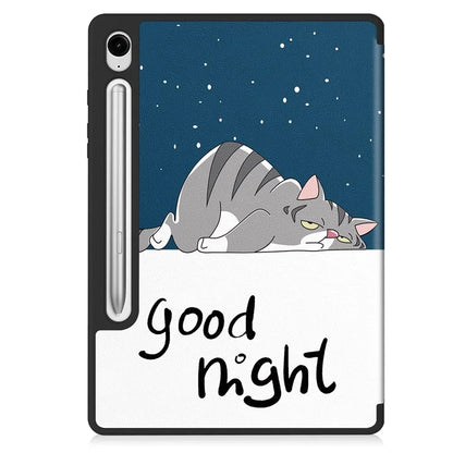 For Samsung Galaxy Tab S9 FE / Tab S9 Case Leather Pattern Printing Smart Tablet Cover with Pencil Holder