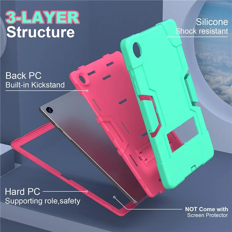 For Samsung Galaxy Tab A9+ Case Dual Color Silicone + PC Kickstand Cover