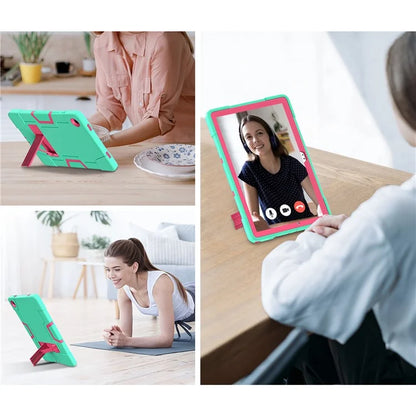 For Samsung Galaxy Tab A9+ Case Dual Color Silicone + PC Kickstand Cover