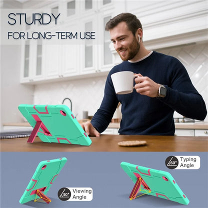 For Samsung Galaxy Tab A9+ Case Dual Color Silicone + PC Kickstand Cover