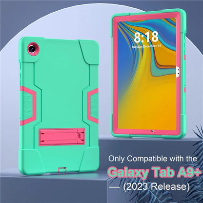For Samsung Galaxy Tab A9+ Case Dual Color Silicone + PC Kickstand Cover