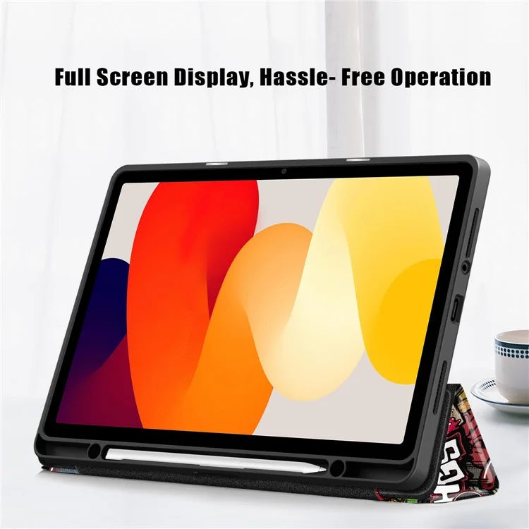 For Xiaomi Redmi Pad SE Tablet Case Tri-fold Stand Pattern Printing Smart Cover with Pen Slot