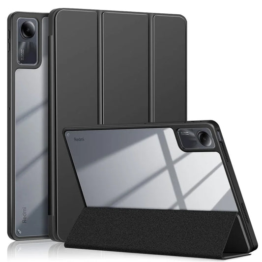 For Xiaomi Redmi Pad SE Tri-fold Stand Smart Case Leather+TPU+Acrylic Tablet Cover with Pen Slot