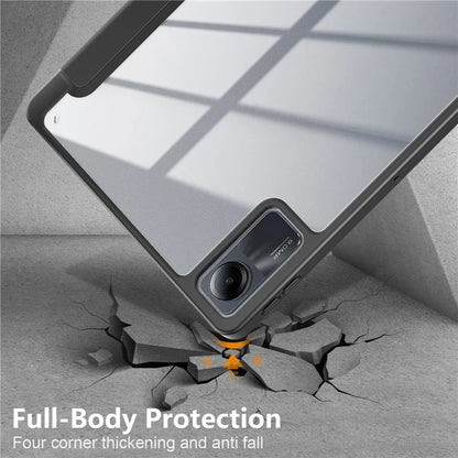 For Xiaomi Redmi Pad SE Tri-fold Stand Smart Case Leather+TPU+Acrylic Tablet Cover with Pen Slot