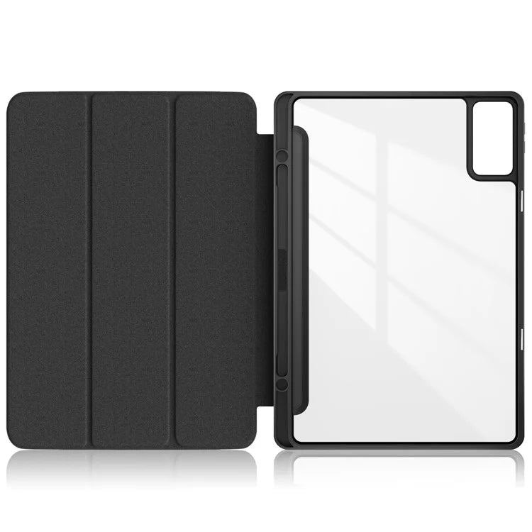 For Xiaomi Redmi Pad SE Tri-fold Stand Smart Case Leather+TPU+Acrylic Tablet Cover with Pen Slot