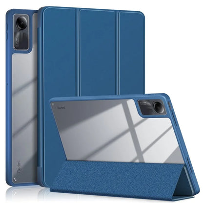 For Xiaomi Redmi Pad SE Tri-fold Stand Smart Case Leather+TPU+Acrylic Tablet Cover with Pen Slot